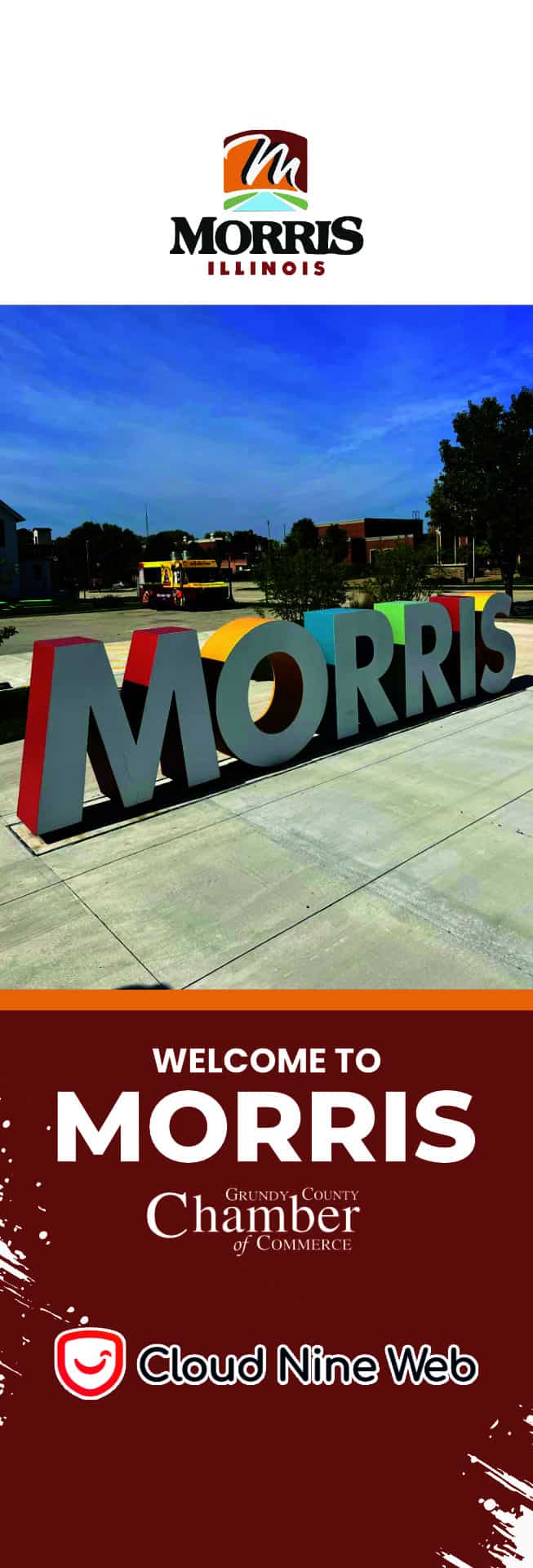 Morris, Illinois colorful 3D welcome sign.