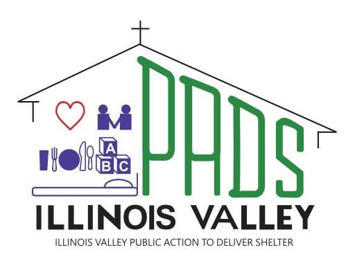 Illinois Valley PADS shelter logo with icons