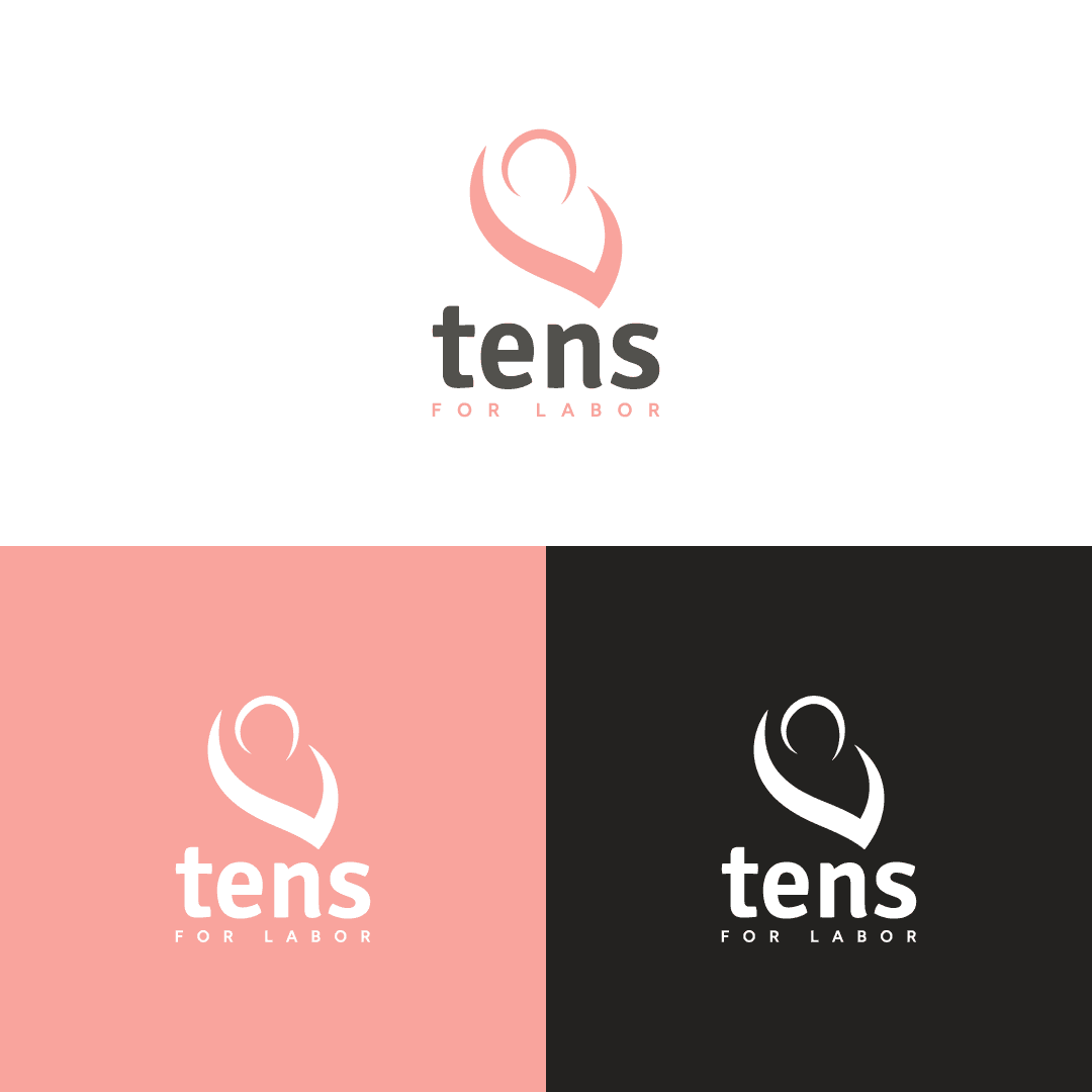 TENS for Labor logo in pink and black variations.