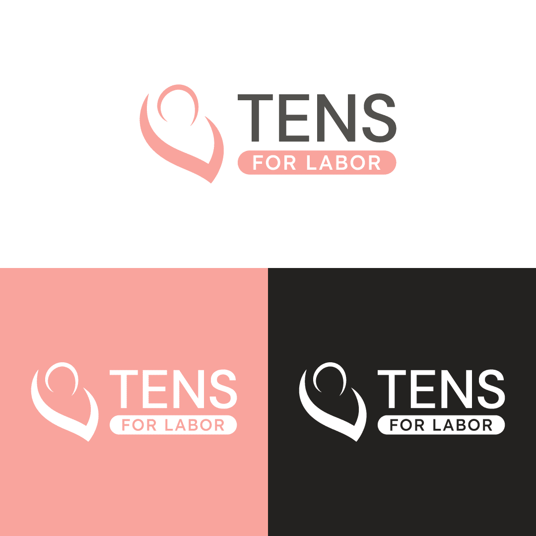 TENS for Labor logo variations in pink and black.
