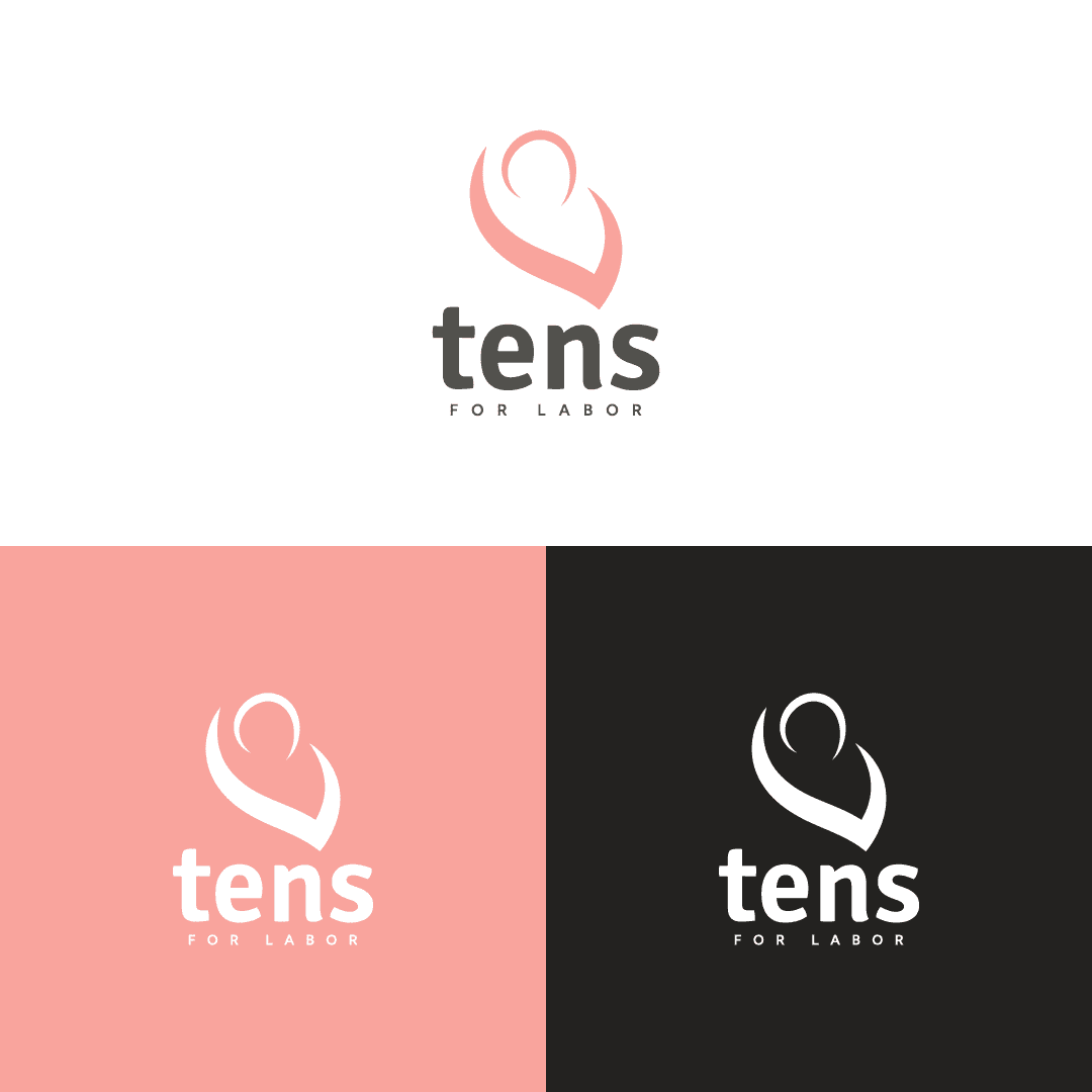 TENS for Labor logo variations in pink and black.