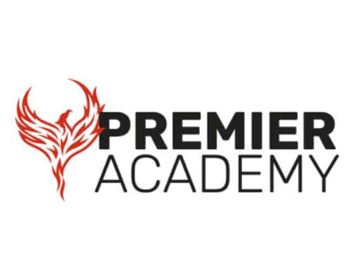 Premier Academy logo with red phoenix design