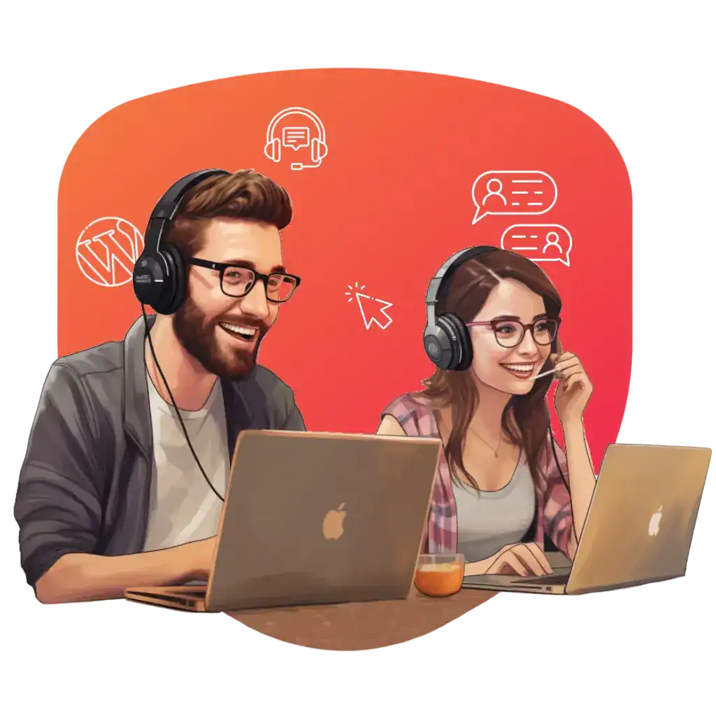 Two people with headphones using laptops
