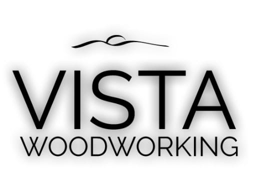 Vista Woodworking logo with sleek design