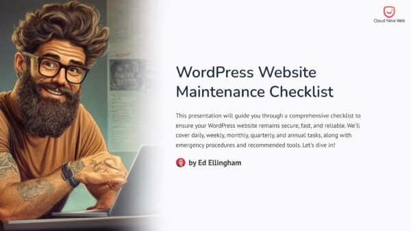 WordPress website maintenance checklist guide presentation cover.