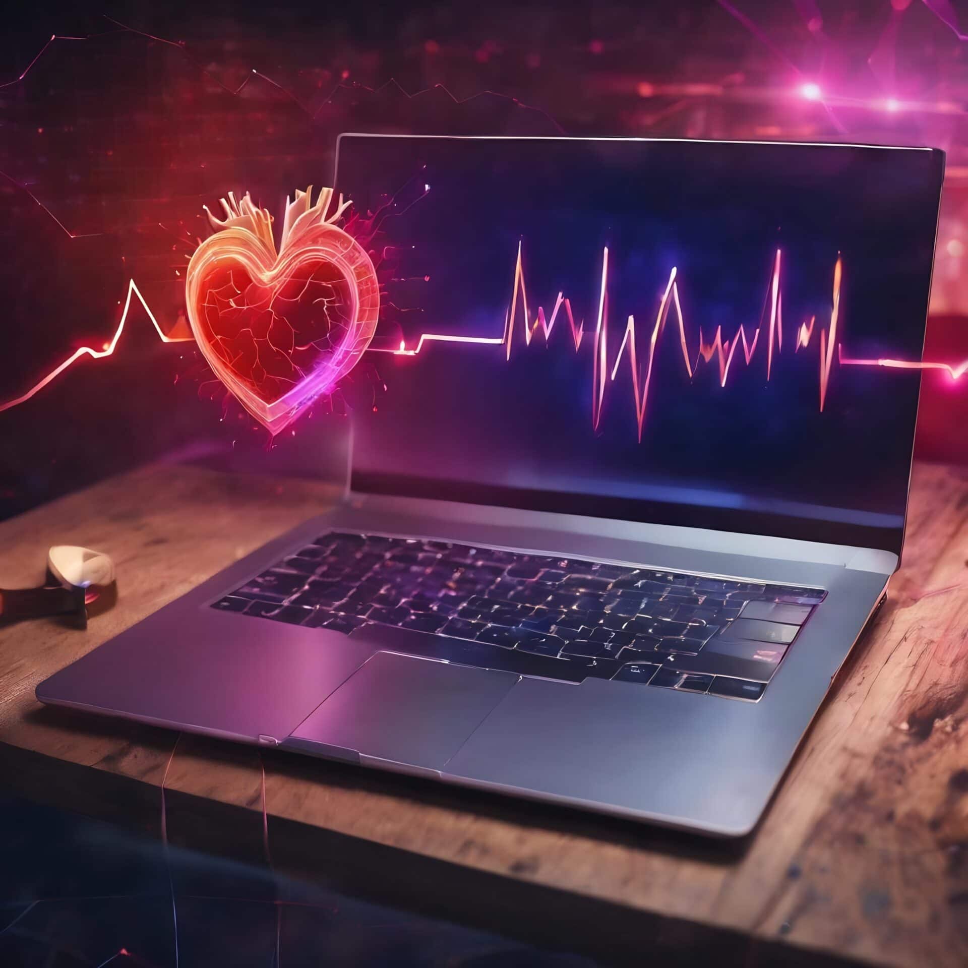 Digital heart and ECG on laptop screen