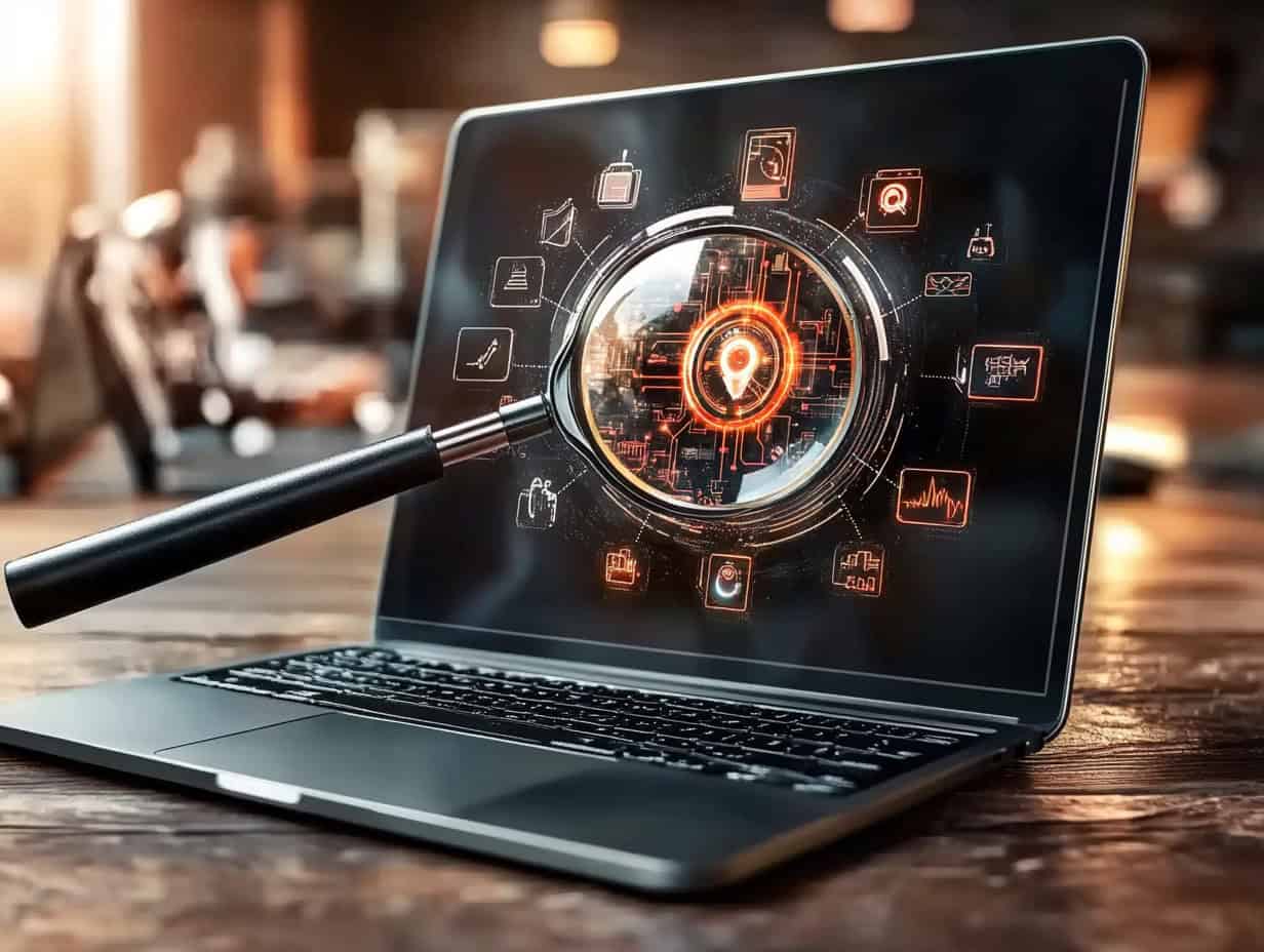 Laptop with digital magnifying glass interface
