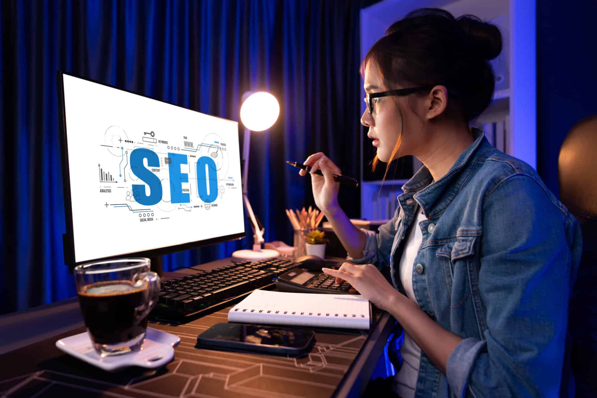 Person analyzing SEO strategies on computer screen.